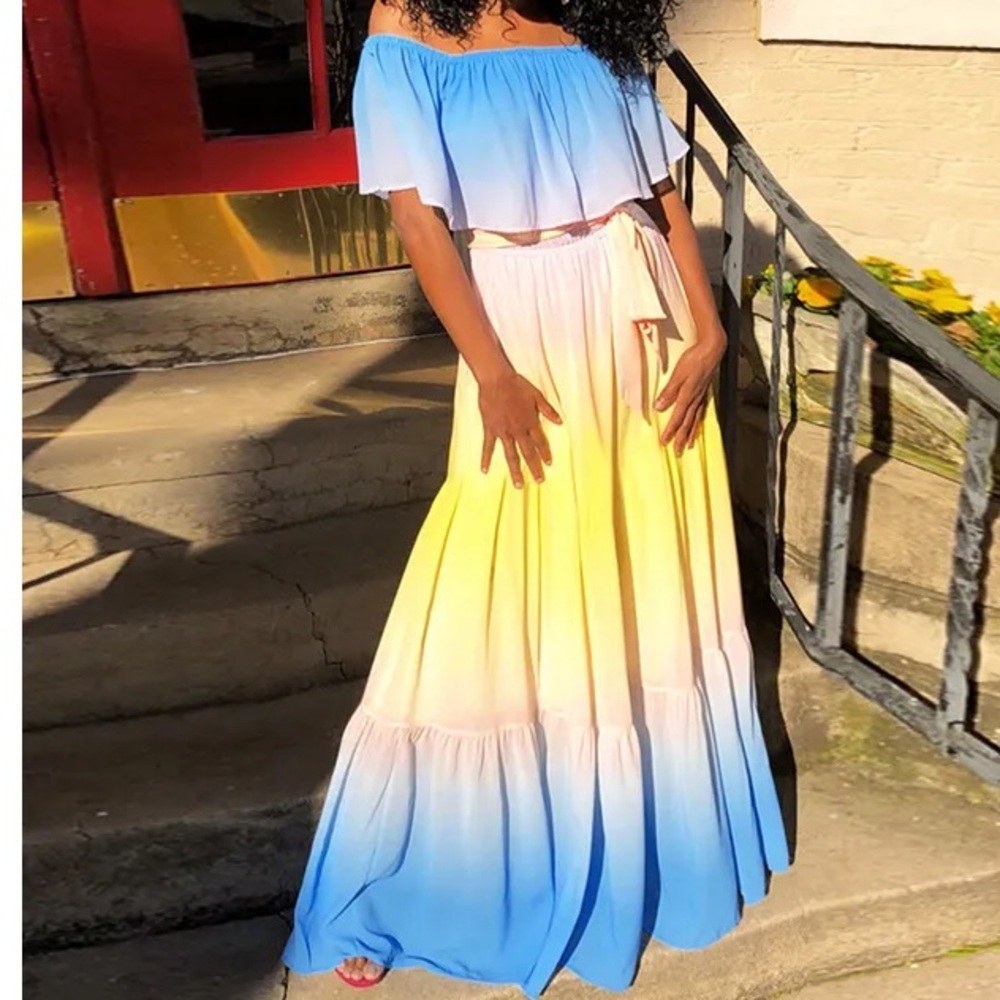 Flying Tomato Ombr Off-Shoulder Tiered Sheer Maxi Dress — image 2 of 7